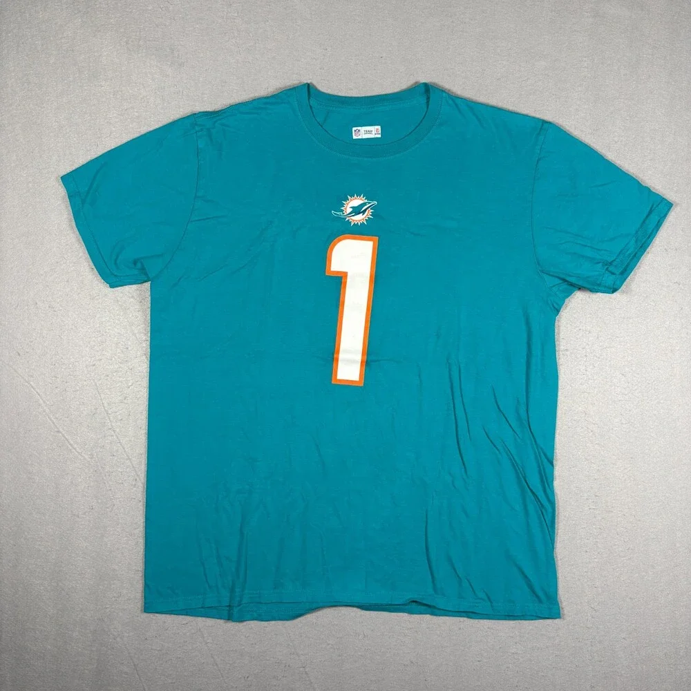 NFL Miami Dolphins #1 Tua Tagovailoa Teal & Orange T-shirt Size XL